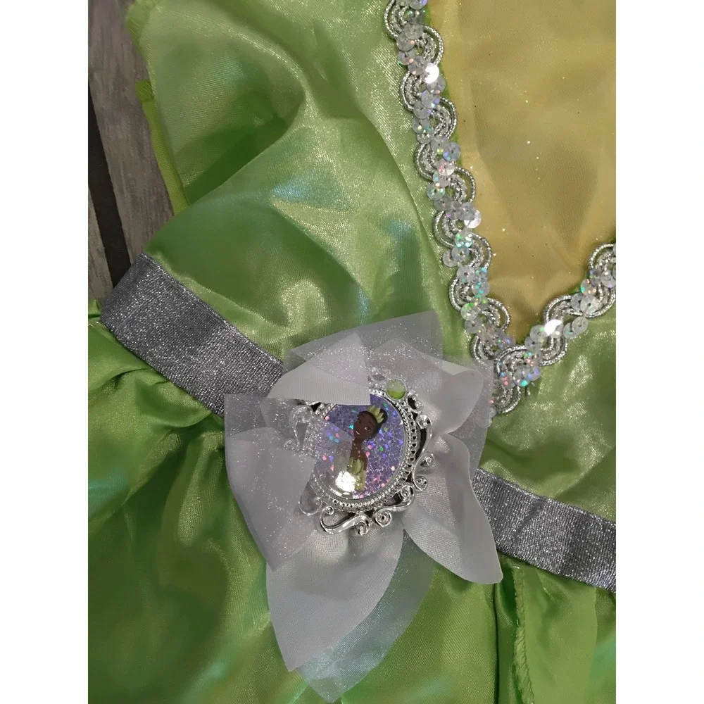 Disney Princess Tiana Costume Dress Girls 4-6X Green Silver Sequin Jakks Pacific
